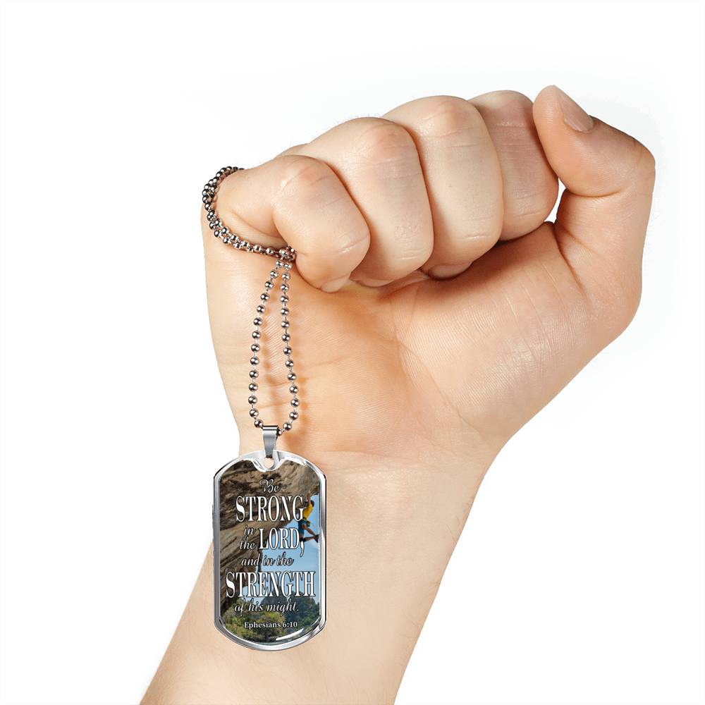 Strong In The Lord Bible Necklace Stainless Steel or 18k Gold Dog Tag 24"-Express Your Love Gifts