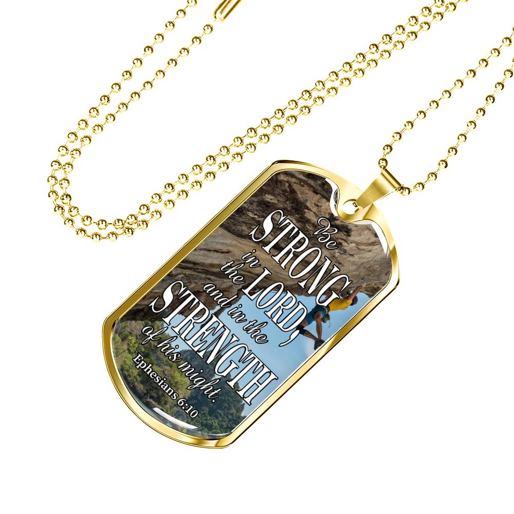 Strong In The Lord Bible Necklace Stainless Steel or 18k Gold Dog Tag 24"-Express Your Love Gifts