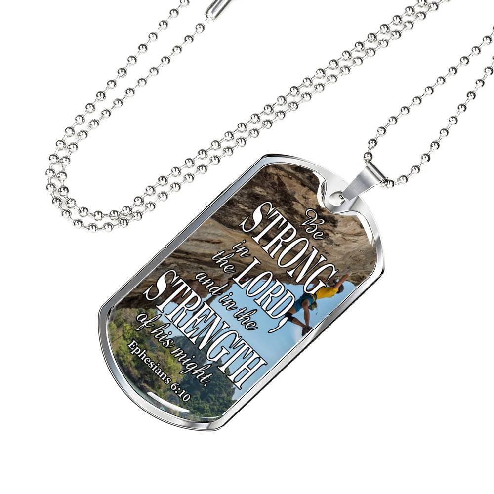Strong In The Lord Bible Necklace Stainless Steel or 18k Gold Dog Tag 24"-Express Your Love Gifts