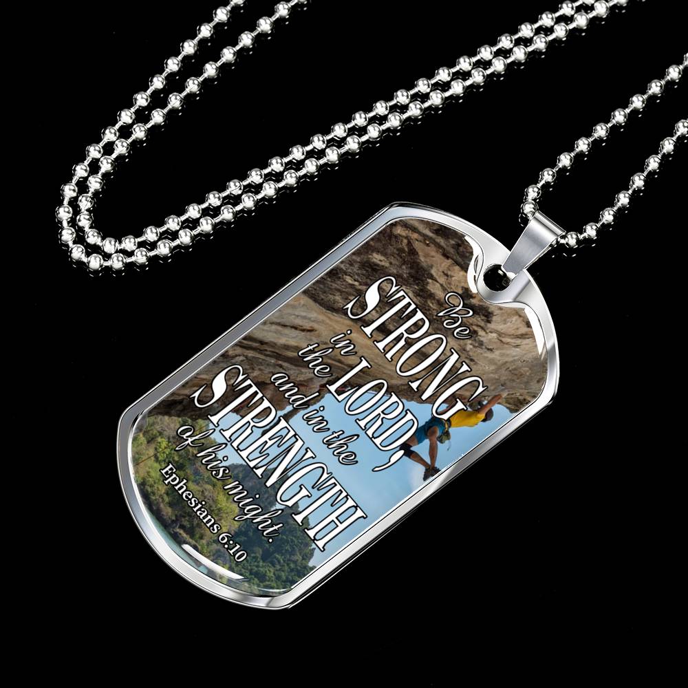 Strong In The Lord Bible Necklace Stainless Steel or 18k Gold Dog Tag 24"-Express Your Love Gifts
