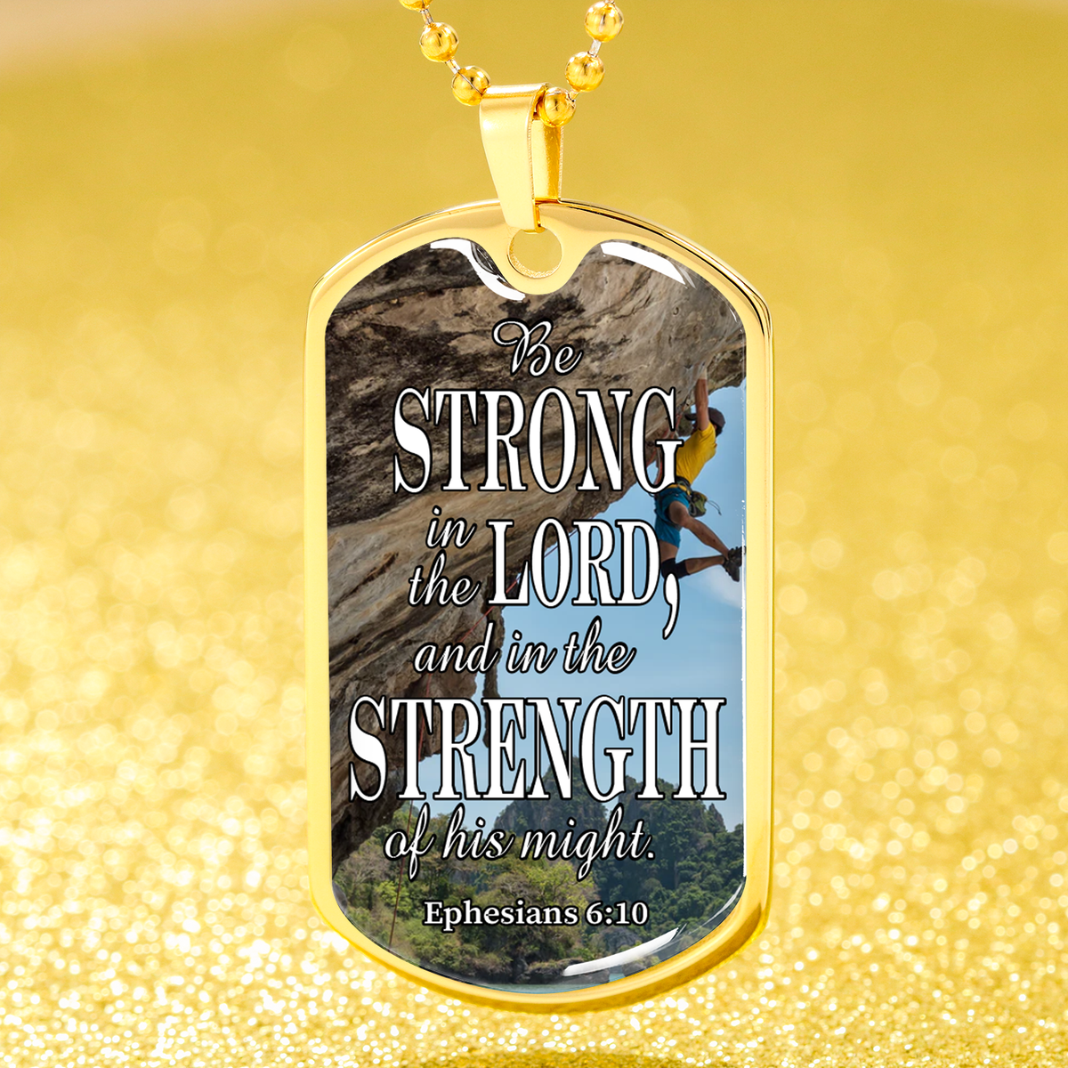 Strong In The Lord Bible Necklace Stainless Steel or 18k Gold Dog Tag 24"-Express Your Love Gifts