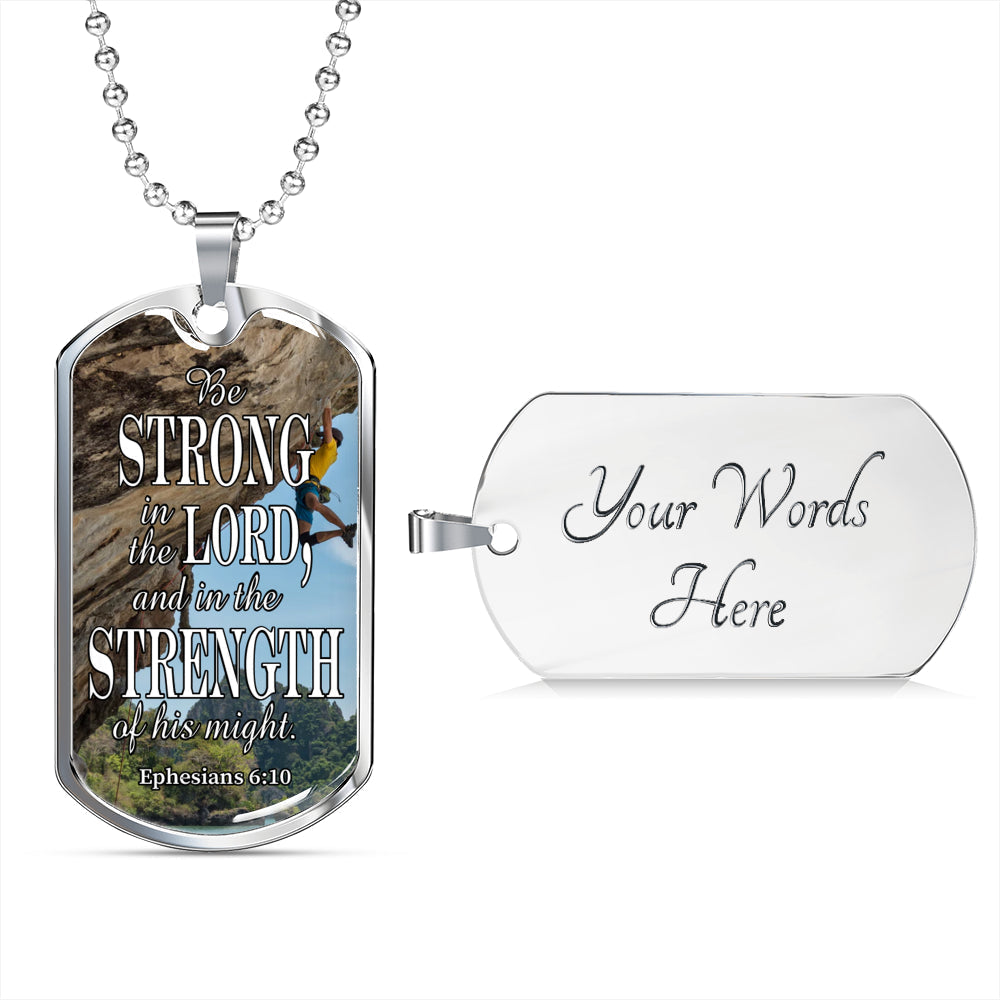 Strong In The Lord Bible Necklace Stainless Steel or 18k Gold Dog Tag 24"-Express Your Love Gifts