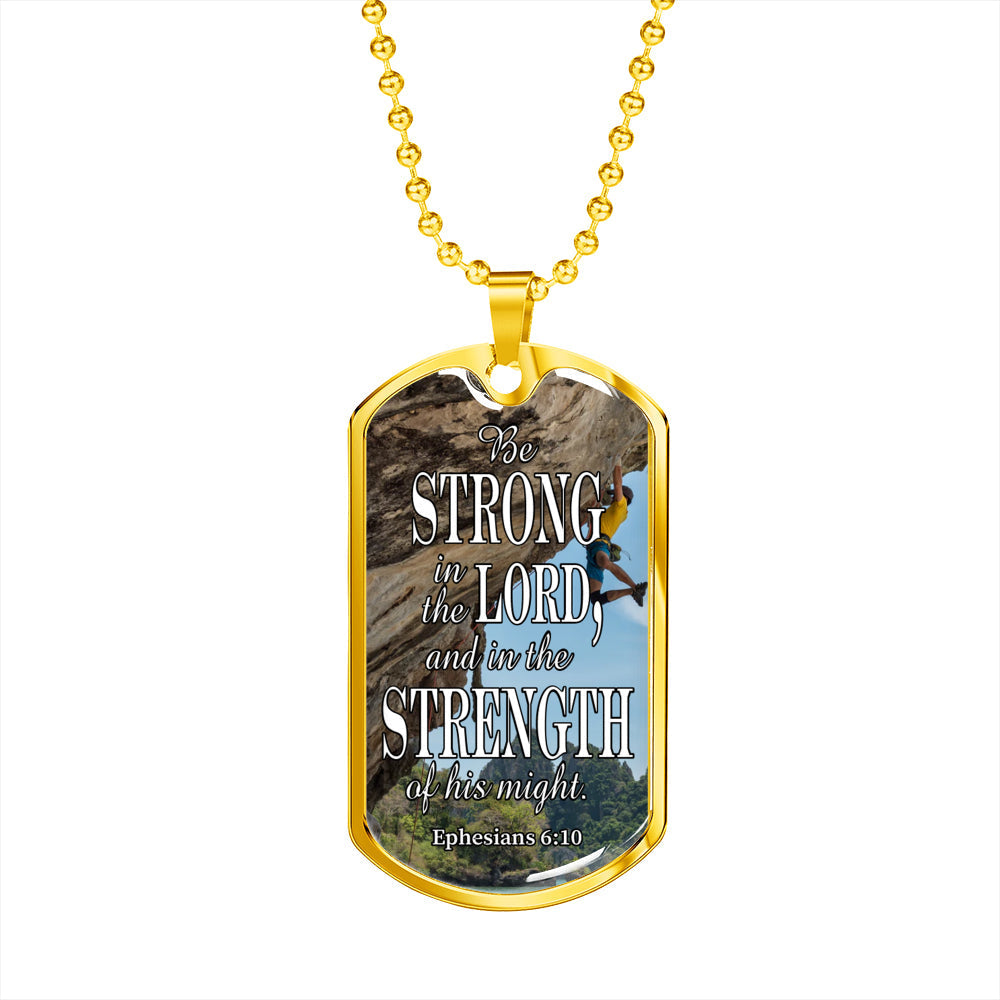 Strong In The Lord Bible Necklace Stainless Steel or 18k Gold Dog Tag 24"-Express Your Love Gifts