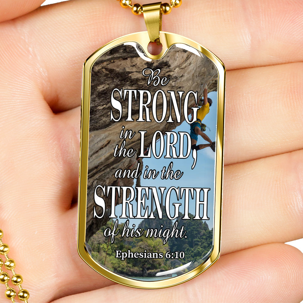 Strong In The Lord Bible Necklace Stainless Steel or 18k Gold Dog Tag 24"-Express Your Love Gifts