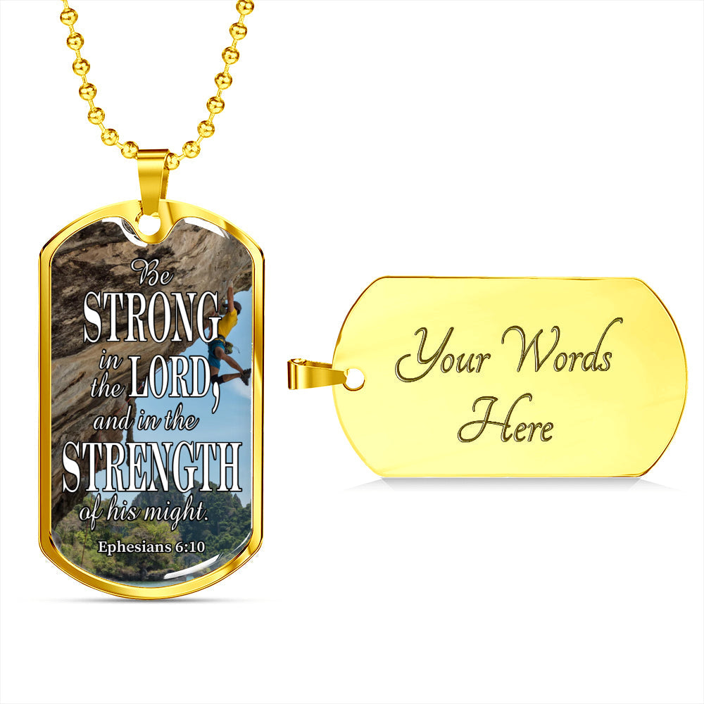Strong In The Lord Bible Necklace Stainless Steel or 18k Gold Dog Tag 24"-Express Your Love Gifts