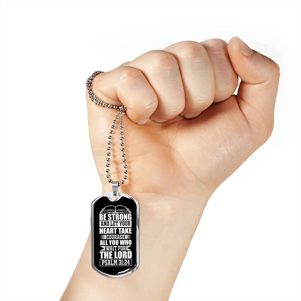 Strong Let Your Heart Christian Necklace Stainless Steel or 18k Gold Dog Tag 24" Chain-Express Your Love Gifts