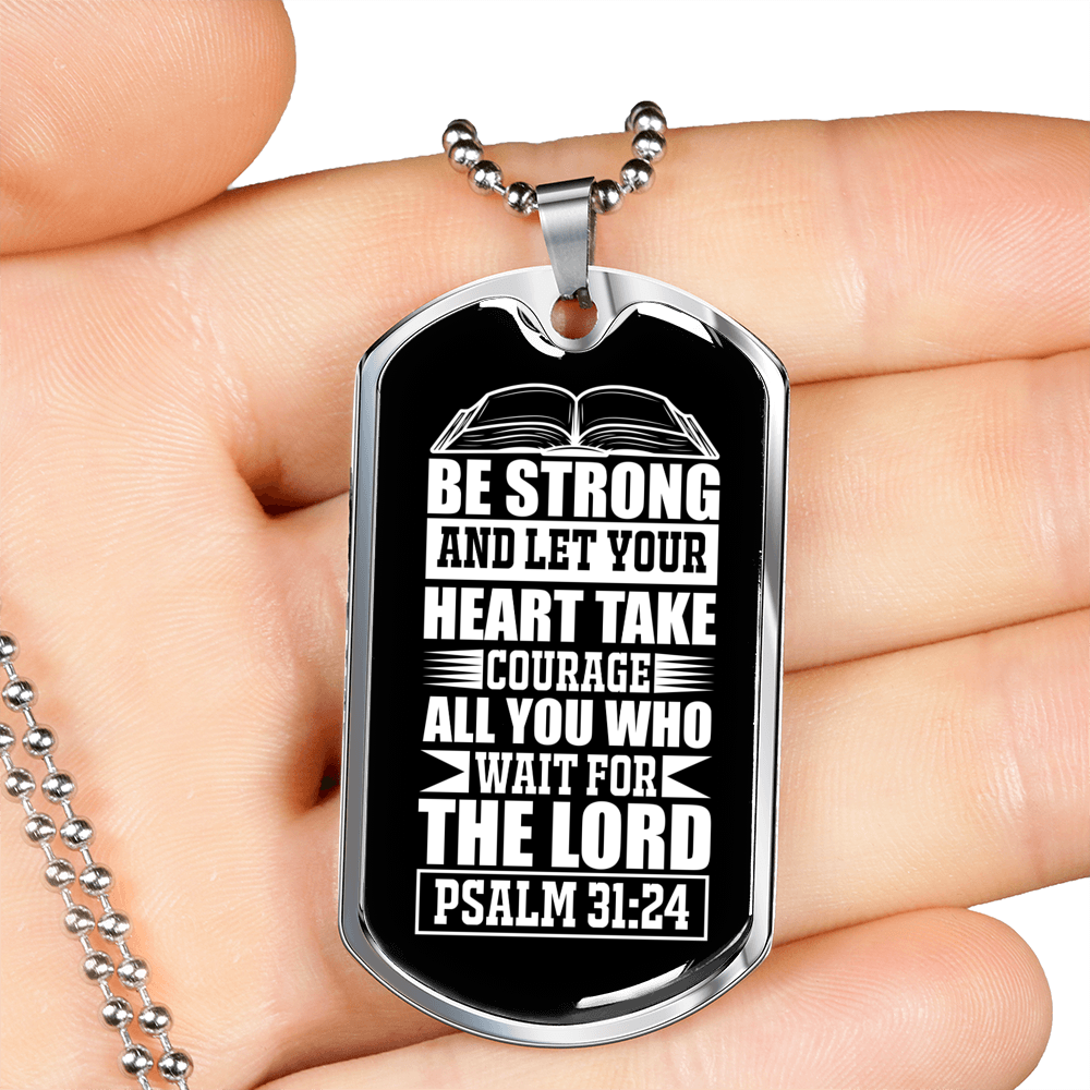 Strong Let Your Heart Christian Necklace Stainless Steel or 18k Gold Dog Tag 24" Chain-Express Your Love Gifts