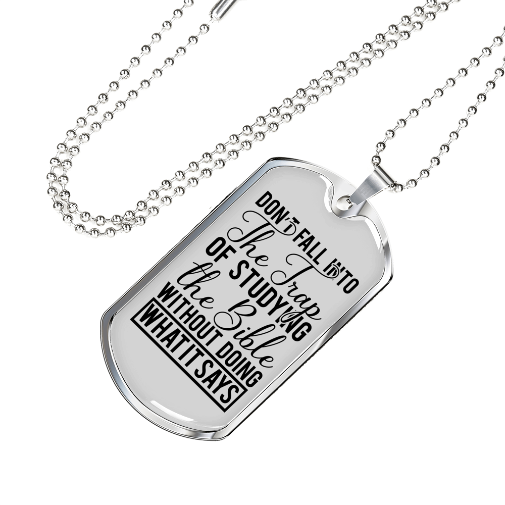 Studying The Bible Christian Necklace Stainless Steel or 18k Gold Dog Tag 24" Chain-Express Your Love Gifts