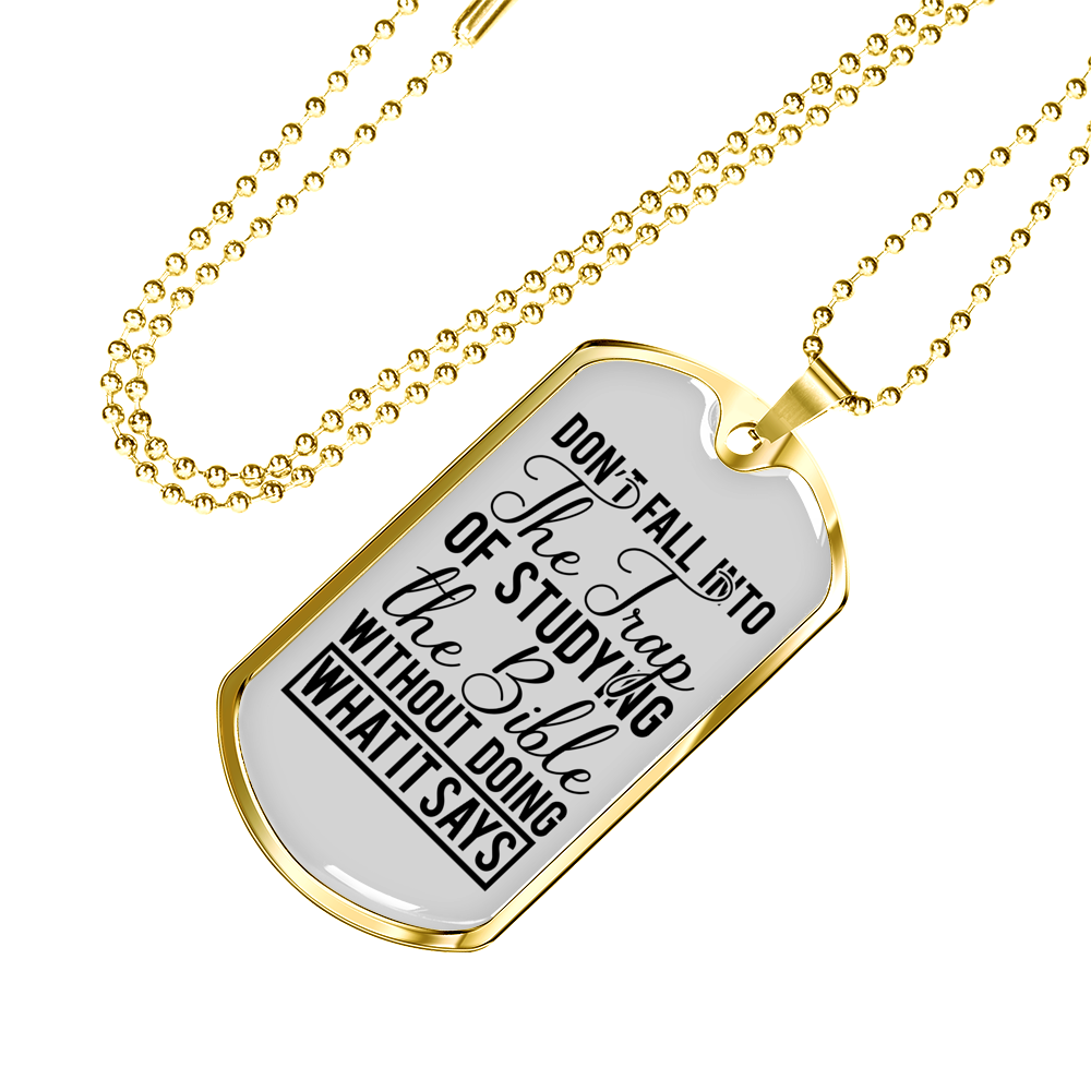 Studying The Bible Christian Necklace Stainless Steel or 18k Gold Dog Tag 24" Chain-Express Your Love Gifts