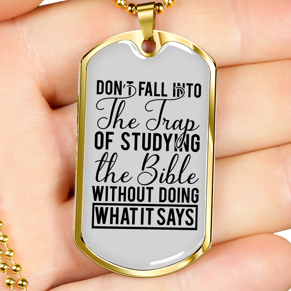 Studying The Bible Christian Necklace Stainless Steel or 18k Gold Dog Tag 24" Chain-Express Your Love Gifts