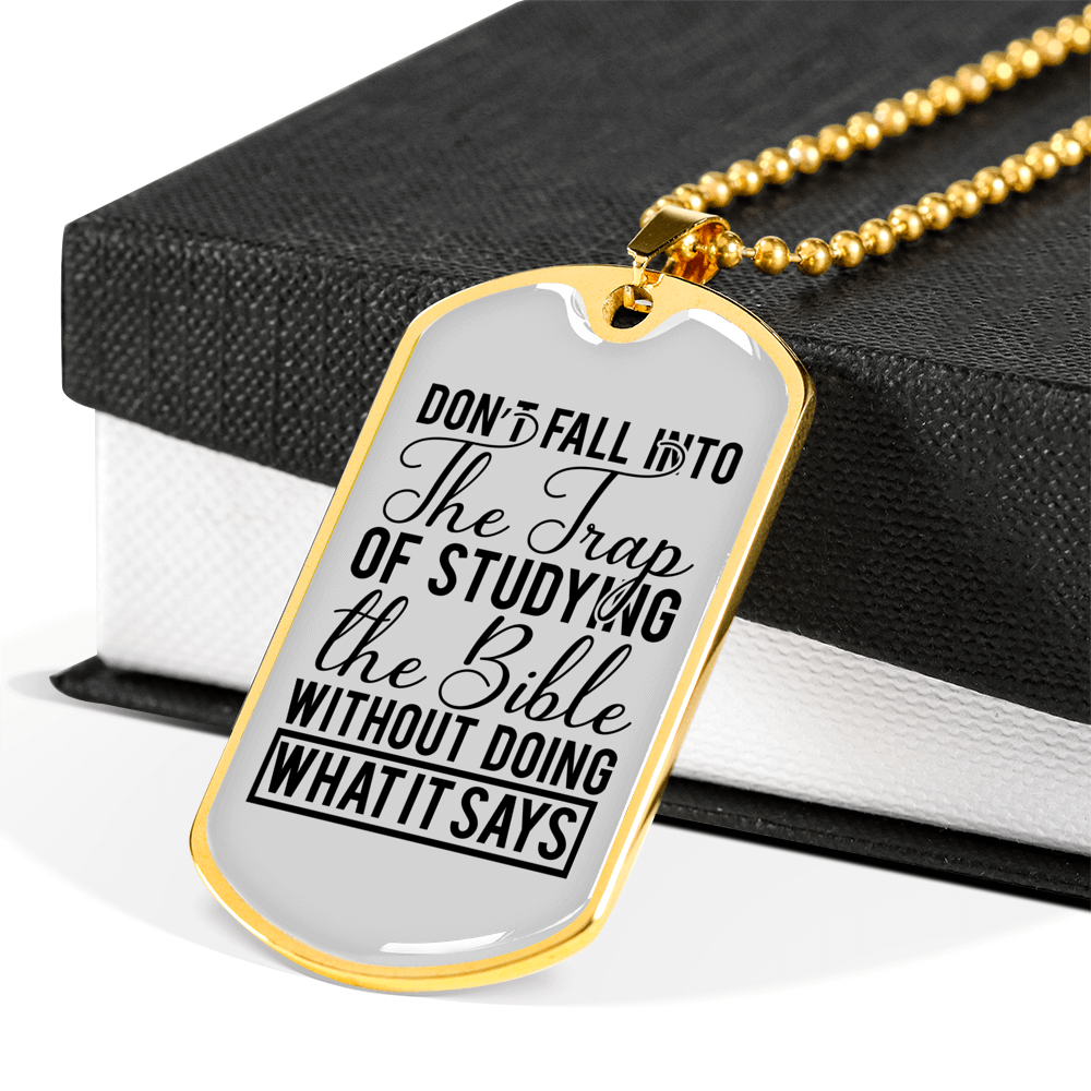 Studying The Bible Christian Necklace Stainless Steel or 18k Gold Dog Tag 24" Chain-Express Your Love Gifts