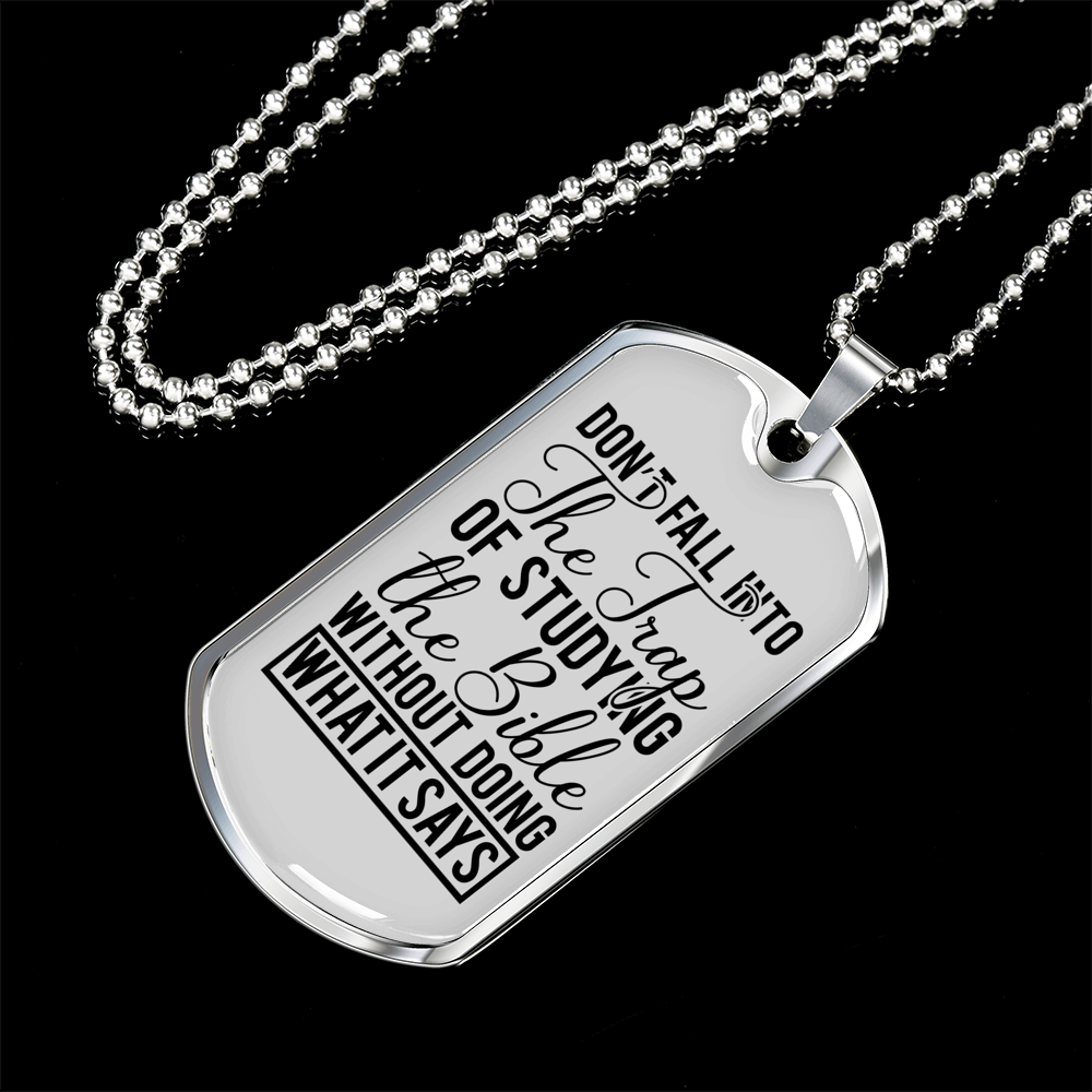 Studying The Bible Christian Necklace Stainless Steel or 18k Gold Dog Tag 24" Chain-Express Your Love Gifts