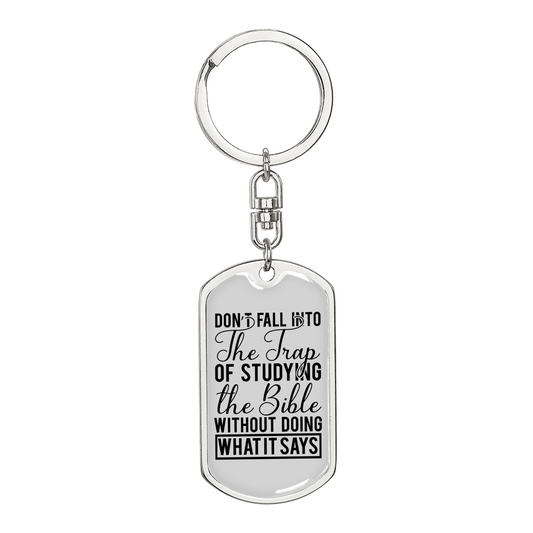 Studying The Bible Keychain Stainless Steel or 18k Gold Dog Tag Keyring-Express Your Love Gifts