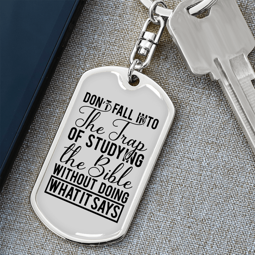 Studying The Bible Keychain Stainless Steel or 18k Gold Dog Tag Keyring-Express Your Love Gifts