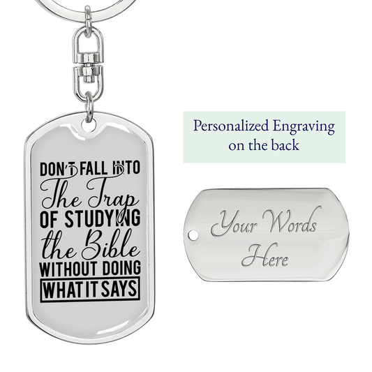 Studying The Bible Keychain Stainless Steel or 18k Gold Dog Tag Keyring-Express Your Love Gifts