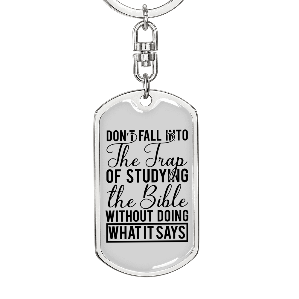 Studying The Bible Keychain Stainless Steel or 18k Gold Dog Tag Keyring-Express Your Love Gifts