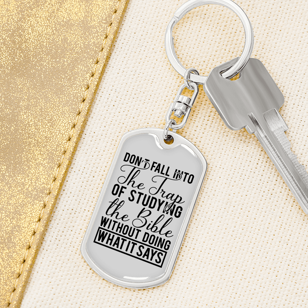 Studying The Bible Keychain Stainless Steel or 18k Gold Dog Tag Keyring-Express Your Love Gifts