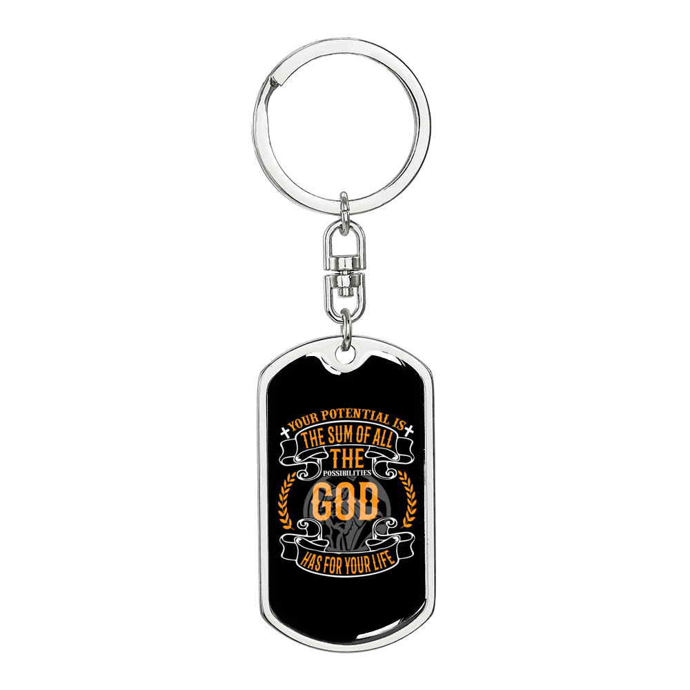 Sum Of All Possibilities Keychain Stainless Steel or 18k Gold Dog Tag Keyring-Express Your Love Gifts