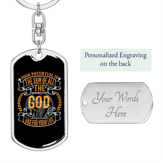Sum Of All Possibilities Keychain Stainless Steel or 18k Gold Dog Tag Keyring-Express Your Love Gifts