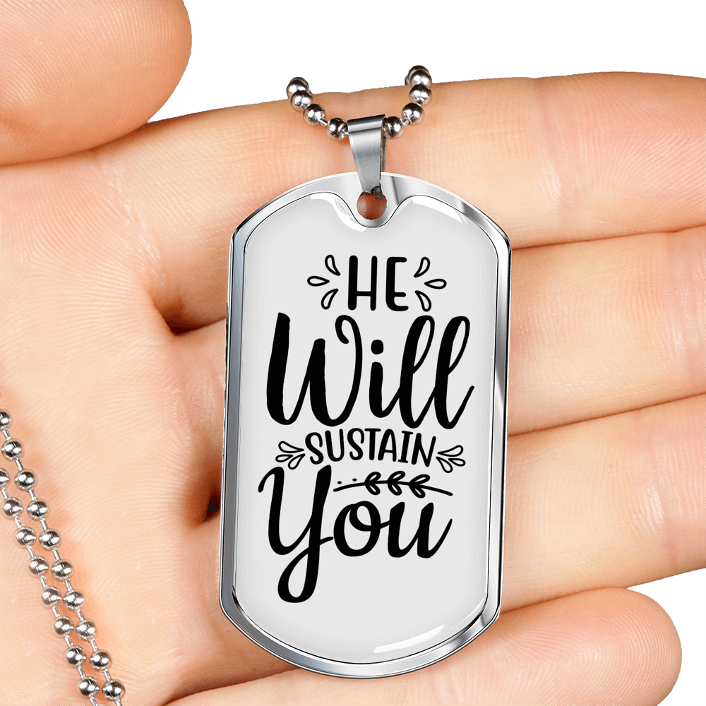 Sustain You Christian Necklace Stainless Steel or 18k Gold Dog Tag 24" Chain-Express Your Love Gifts