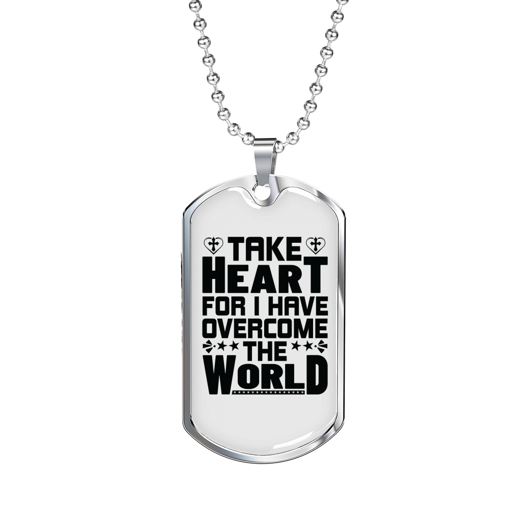 Take Heart Cross Christian Necklace Stainless Steel or 18k Gold Dog Tag 24" Chain-Express Your Love Gifts