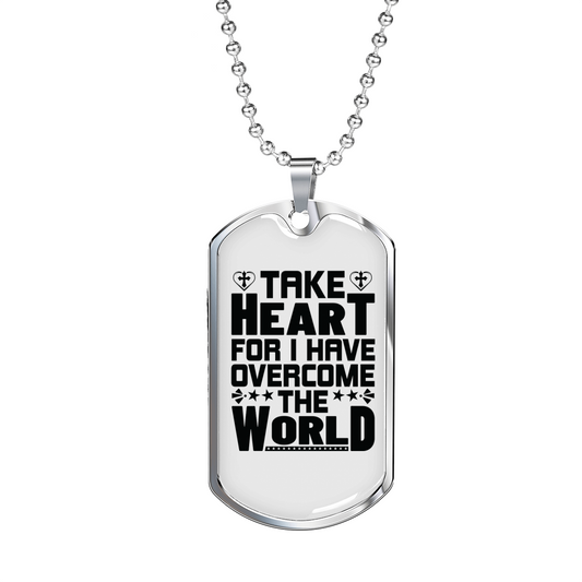 Take Heart Cross Christian Necklace Stainless Steel or 18k Gold Dog Tag 24" Chain-Express Your Love Gifts