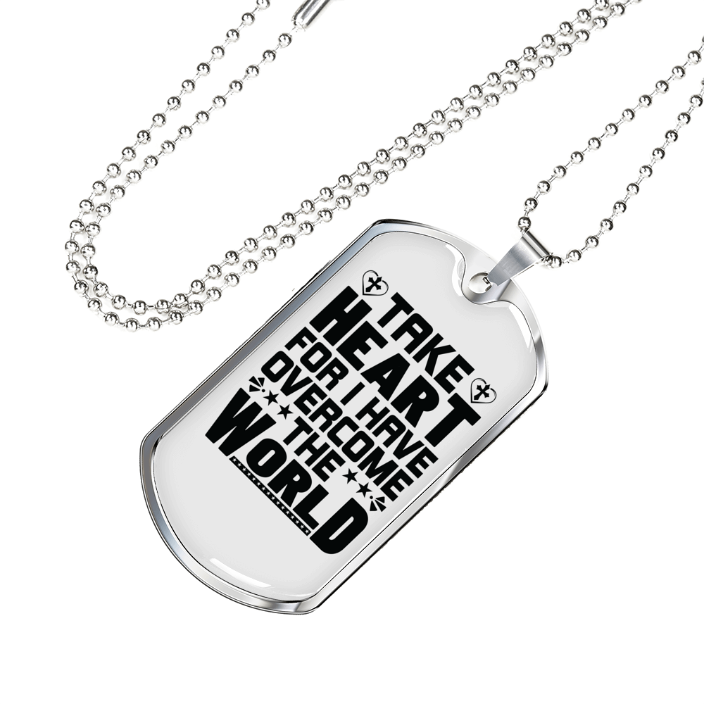 Take Heart Cross Christian Necklace Stainless Steel or 18k Gold Dog Tag 24" Chain-Express Your Love Gifts