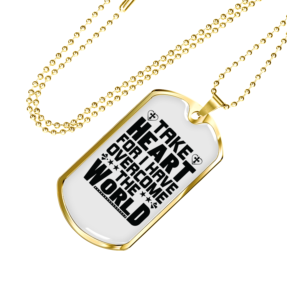 Take Heart Cross Christian Necklace Stainless Steel or 18k Gold Dog Tag 24" Chain-Express Your Love Gifts