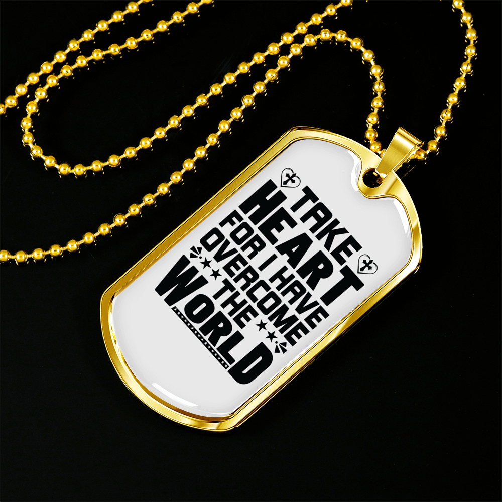Take Heart Cross Christian Necklace Stainless Steel or 18k Gold Dog Tag 24" Chain-Express Your Love Gifts