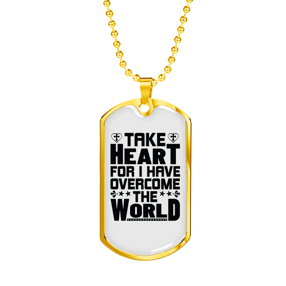 Take Heart Cross Christian Necklace Stainless Steel or 18k Gold Dog Tag 24" Chain-Express Your Love Gifts