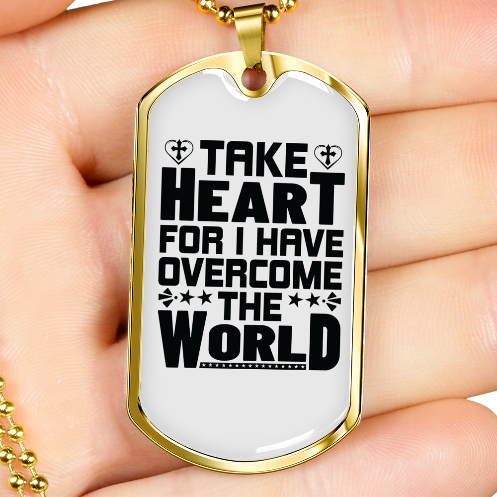 Take Heart Cross Christian Necklace Stainless Steel or 18k Gold Dog Tag 24" Chain-Express Your Love Gifts