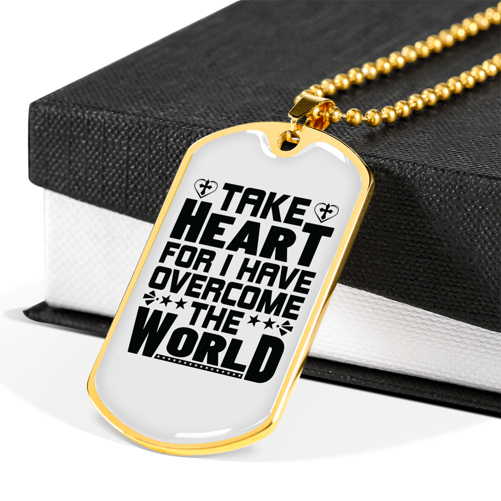 Take Heart Cross Christian Necklace Stainless Steel or 18k Gold Dog Tag 24" Chain-Express Your Love Gifts