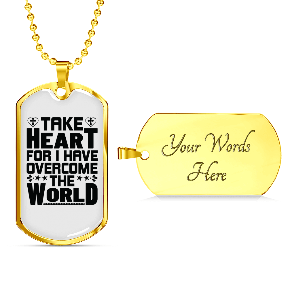 Take Heart Cross Christian Necklace Stainless Steel or 18k Gold Dog Tag 24" Chain-Express Your Love Gifts