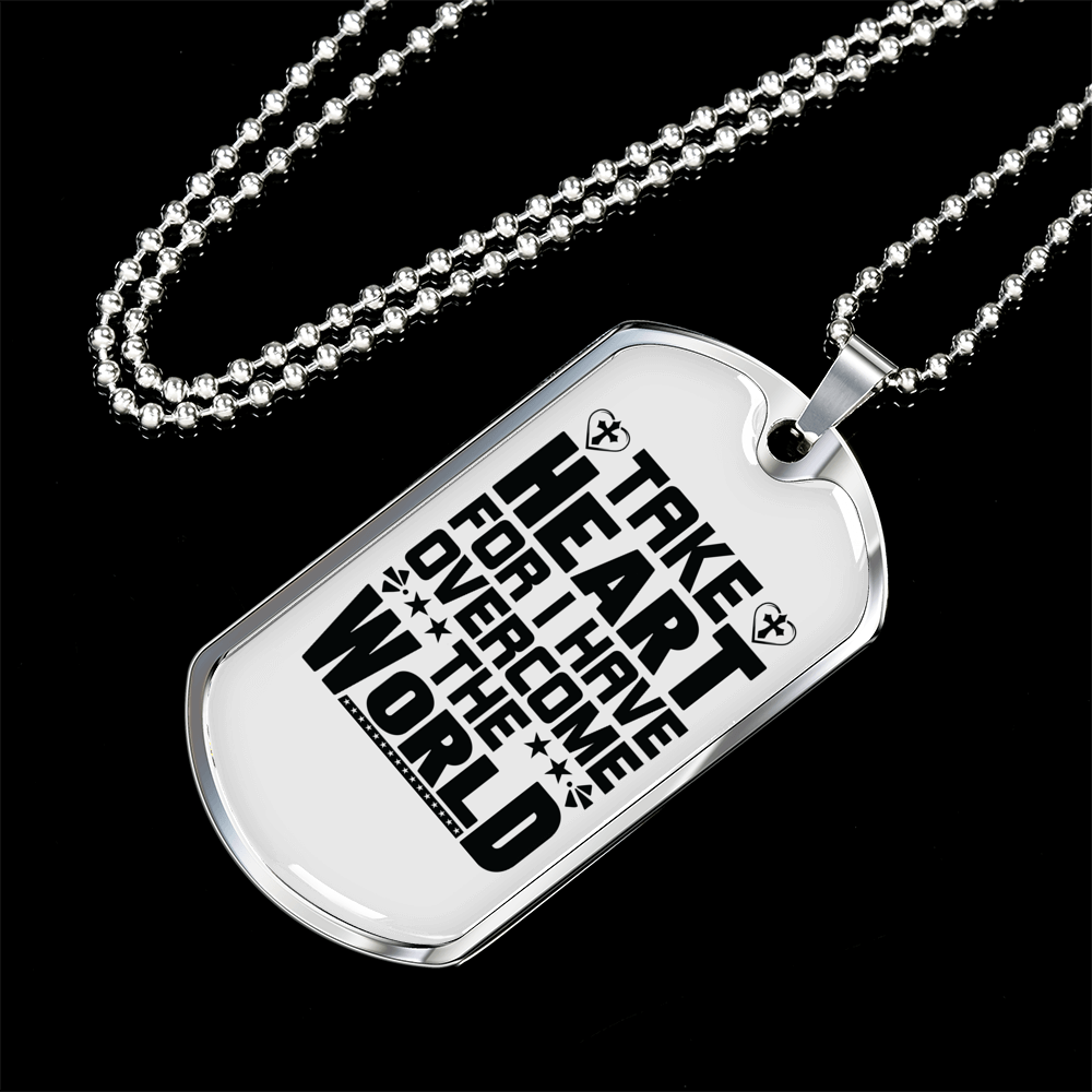 Take Heart Cross Christian Necklace Stainless Steel or 18k Gold Dog Tag 24" Chain-Express Your Love Gifts