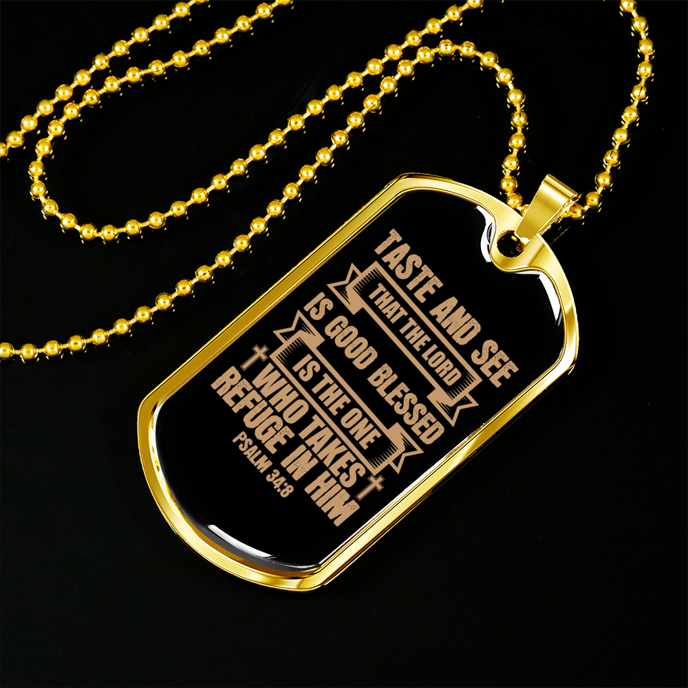 Taste And See Lord Is Good Christian Necklace Stainless Steel or 18k Gold Dog Tag 24" Chain-Express Your Love Gifts
