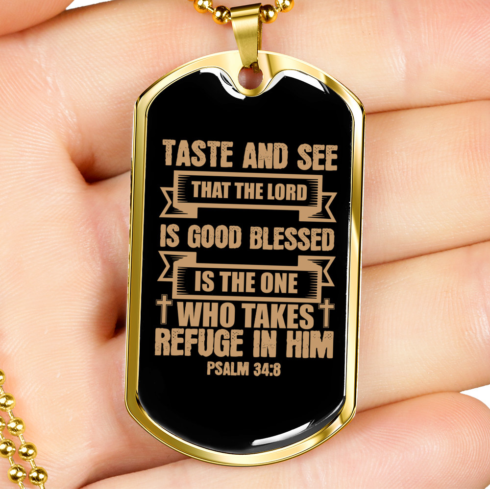 Taste And See Lord Is Good Christian Necklace Stainless Steel or 18k Gold Dog Tag 24" Chain-Express Your Love Gifts
