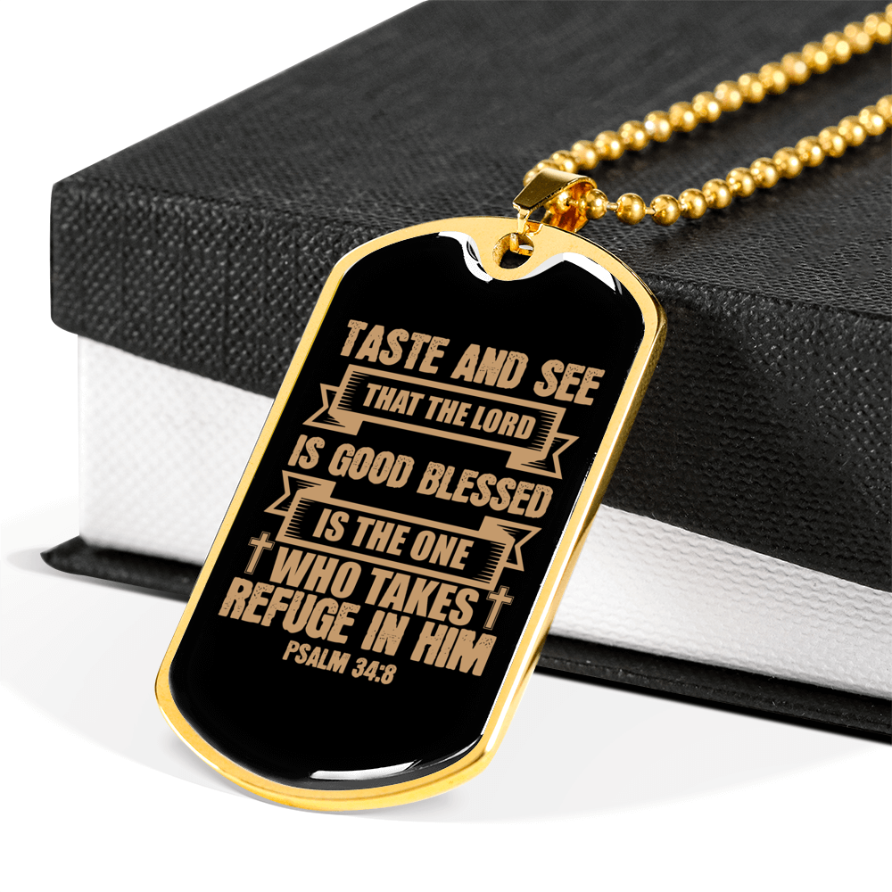 Taste And See Lord Is Good Christian Necklace Stainless Steel or 18k Gold Dog Tag 24" Chain-Express Your Love Gifts