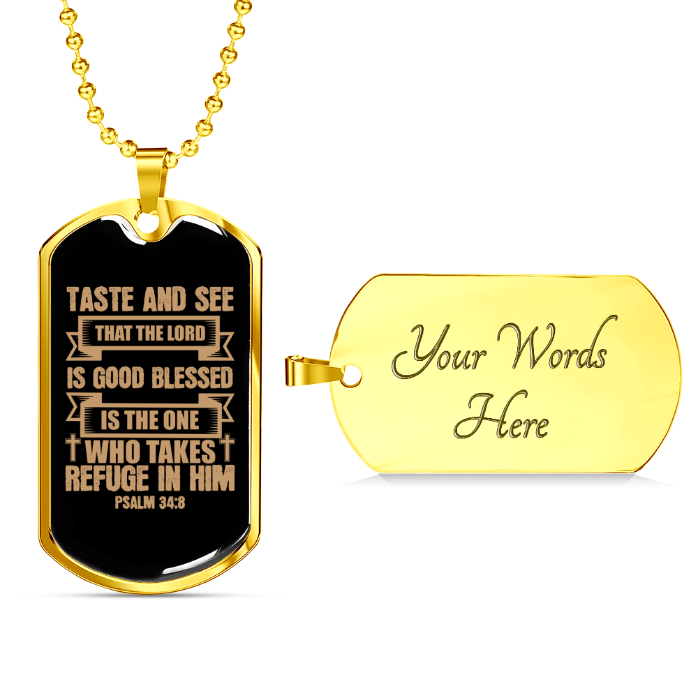 Taste And See Lord Is Good Christian Necklace Stainless Steel or 18k Gold Dog Tag 24" Chain-Express Your Love Gifts
