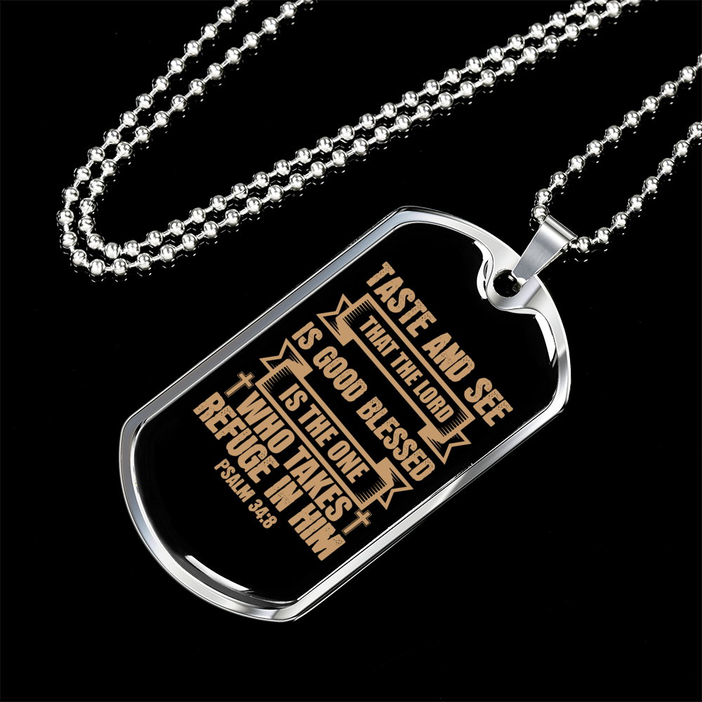 Taste And See Lord Is Good Christian Necklace Stainless Steel or 18k Gold Dog Tag 24" Chain-Express Your Love Gifts