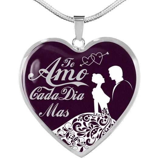 Te Amo Cada Dia Mas Necklace Stainless Steel or 18k Gold Heart Pendant 18-22"-Express Your Love Gifts