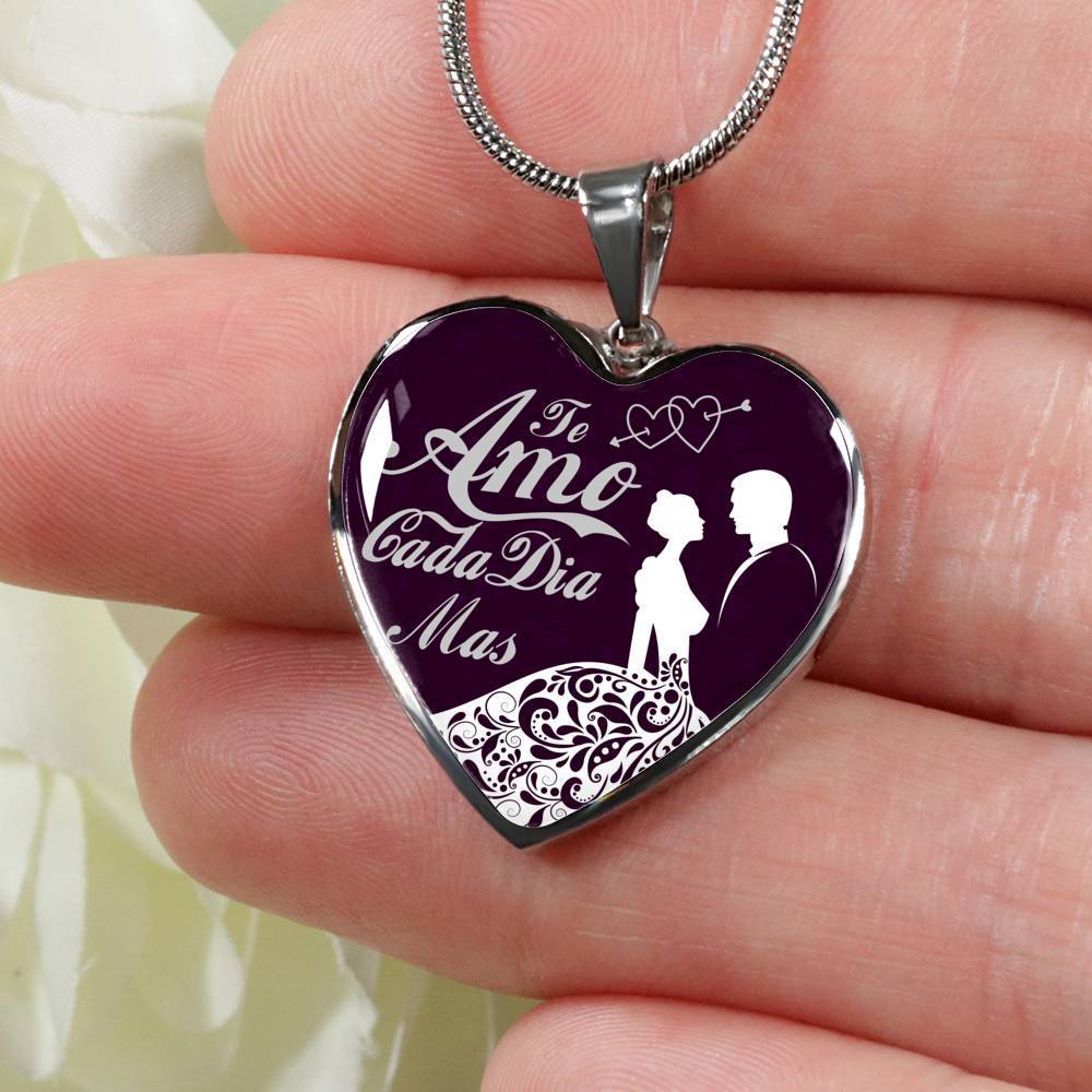 Te Amo Cada Dia Mas Necklace Stainless Steel or 18k Gold Heart Pendant 18-22"-Express Your Love Gifts