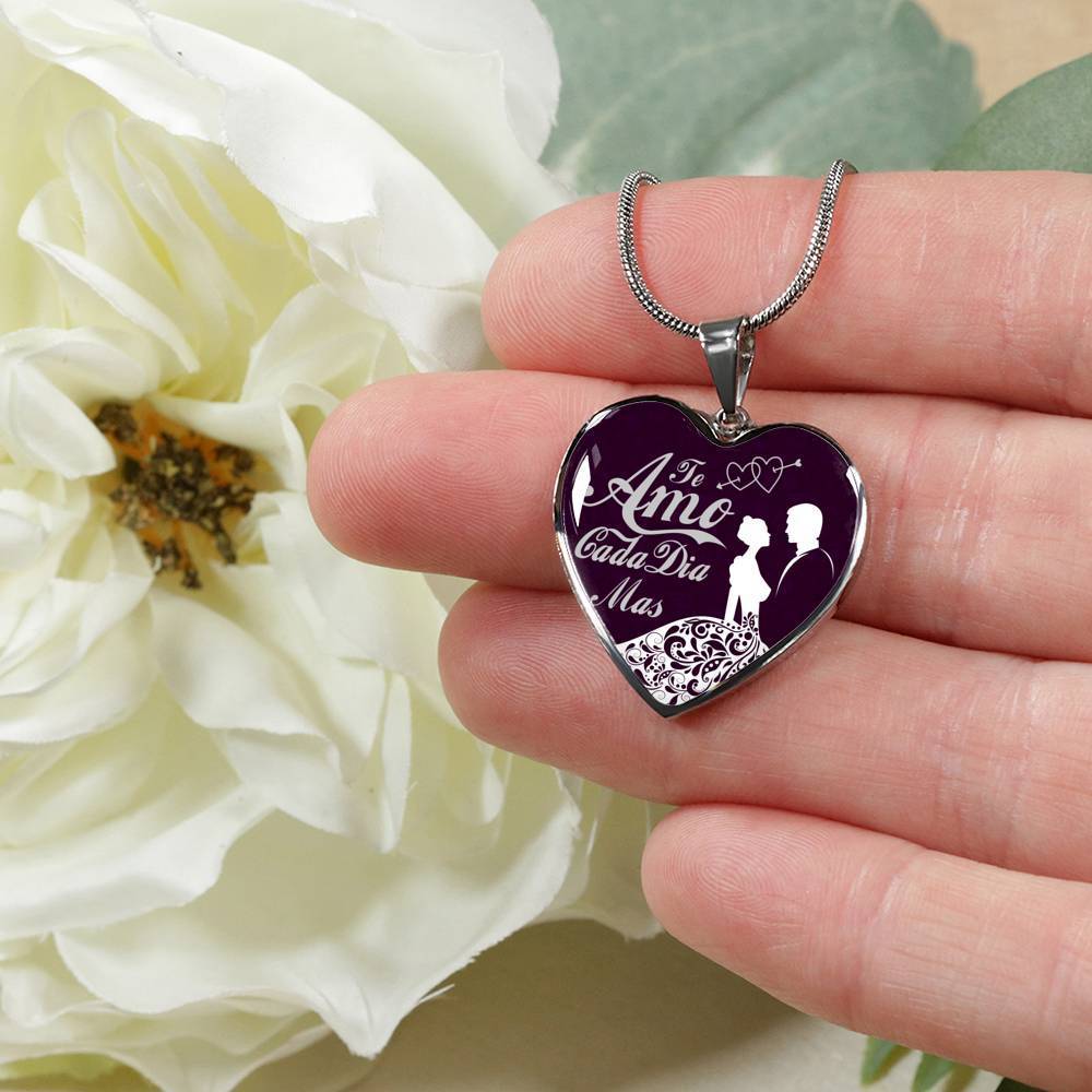 Te Amo Cada Dia Mas Necklace Stainless Steel or 18k Gold Heart Pendant 18-22"-Express Your Love Gifts