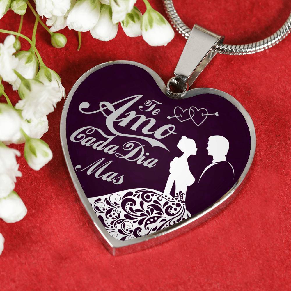 Te Amo Cada Dia Mas Necklace Stainless Steel or 18k Gold Heart Pendant 18-22"-Express Your Love Gifts