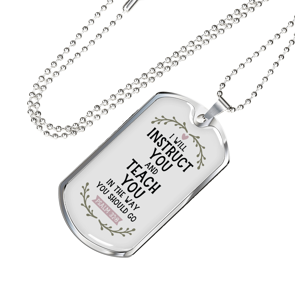 Teach You Christian Necklace Stainless Steel or 18k Gold Dog Tag 24" Chain-Express Your Love Gifts
