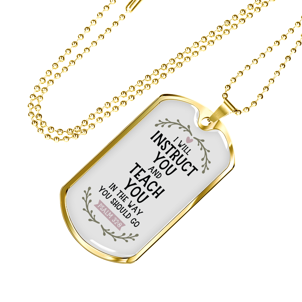 Teach You Christian Necklace Stainless Steel or 18k Gold Dog Tag 24" Chain-Express Your Love Gifts