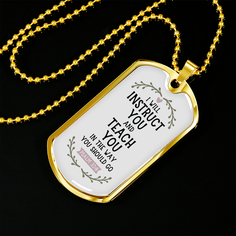 Teach You Christian Necklace Stainless Steel or 18k Gold Dog Tag 24" Chain-Express Your Love Gifts