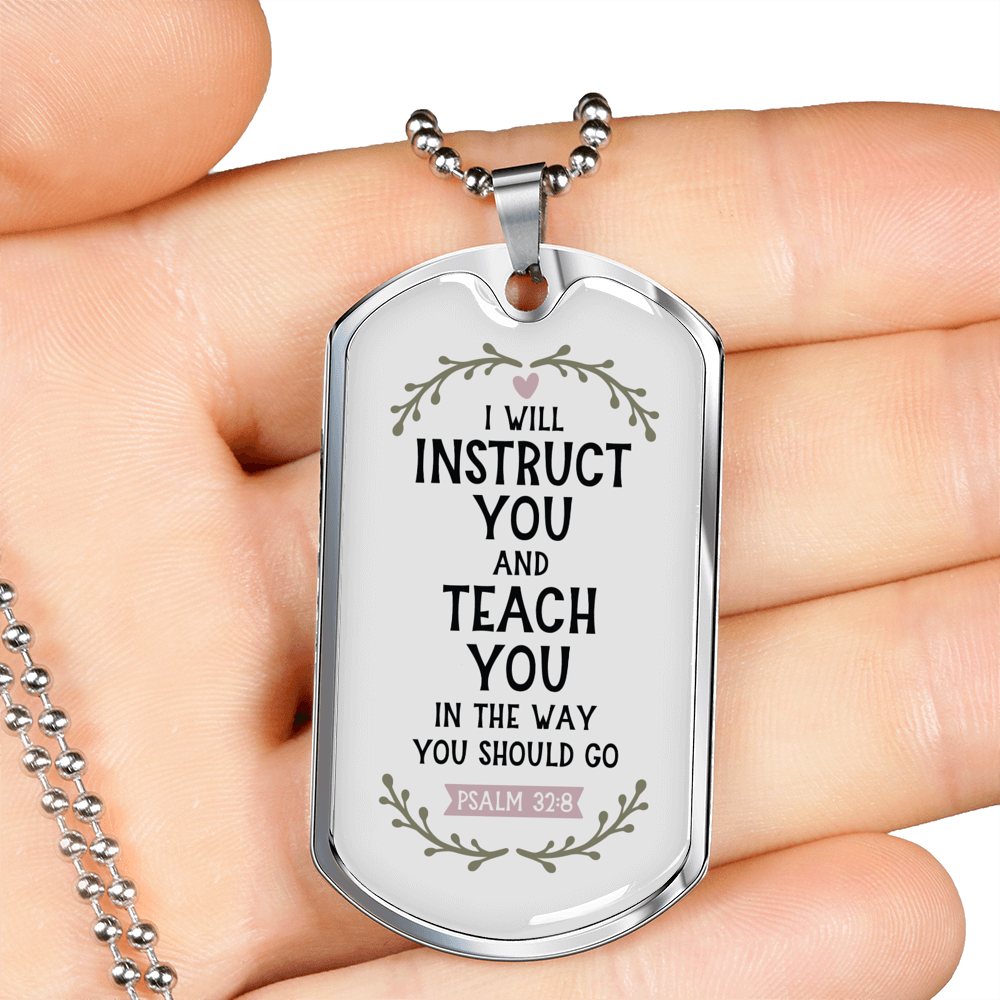 Teach You Christian Necklace Stainless Steel or 18k Gold Dog Tag 24" Chain-Express Your Love Gifts