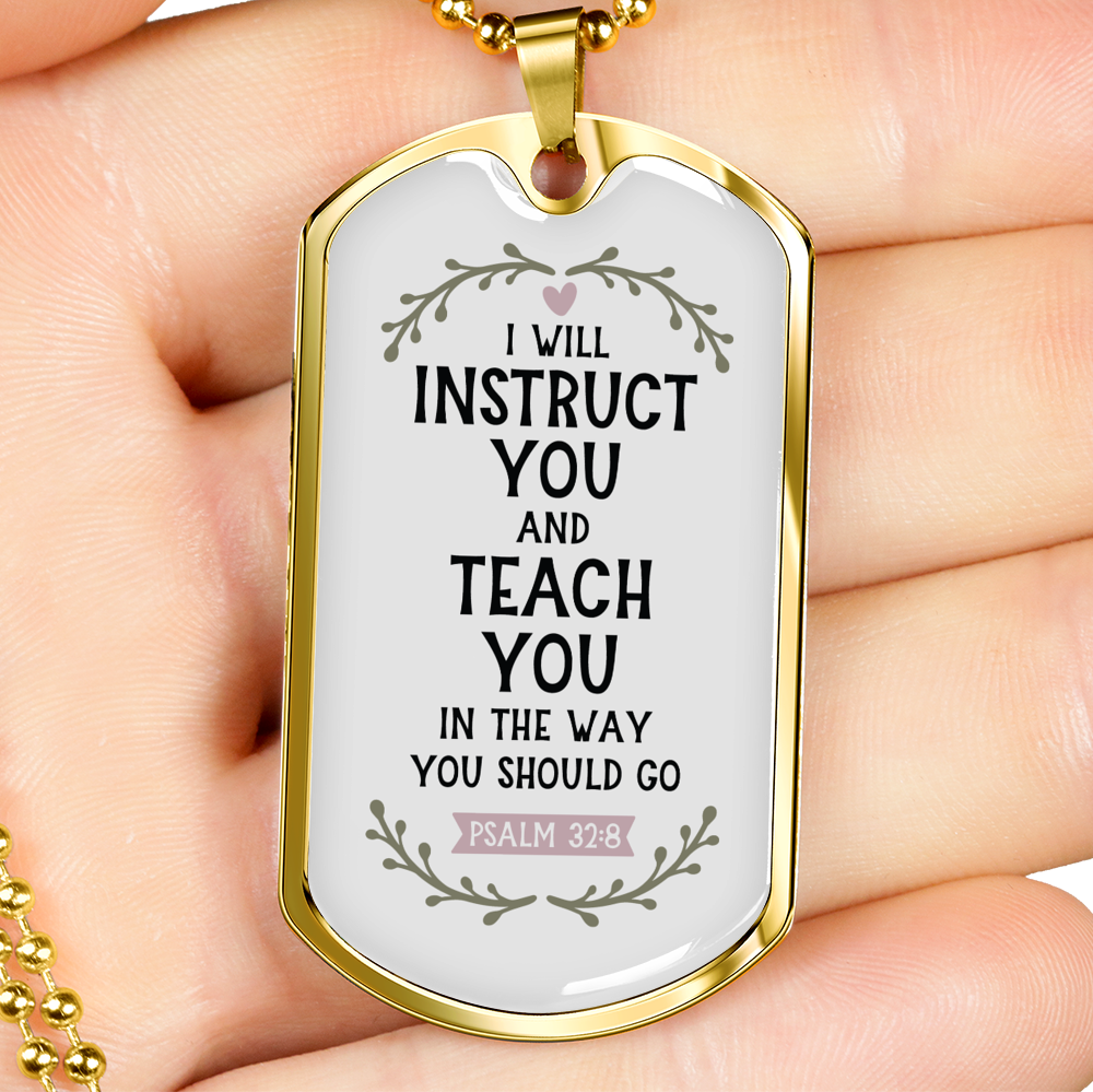 Teach You Christian Necklace Stainless Steel or 18k Gold Dog Tag 24" Chain-Express Your Love Gifts