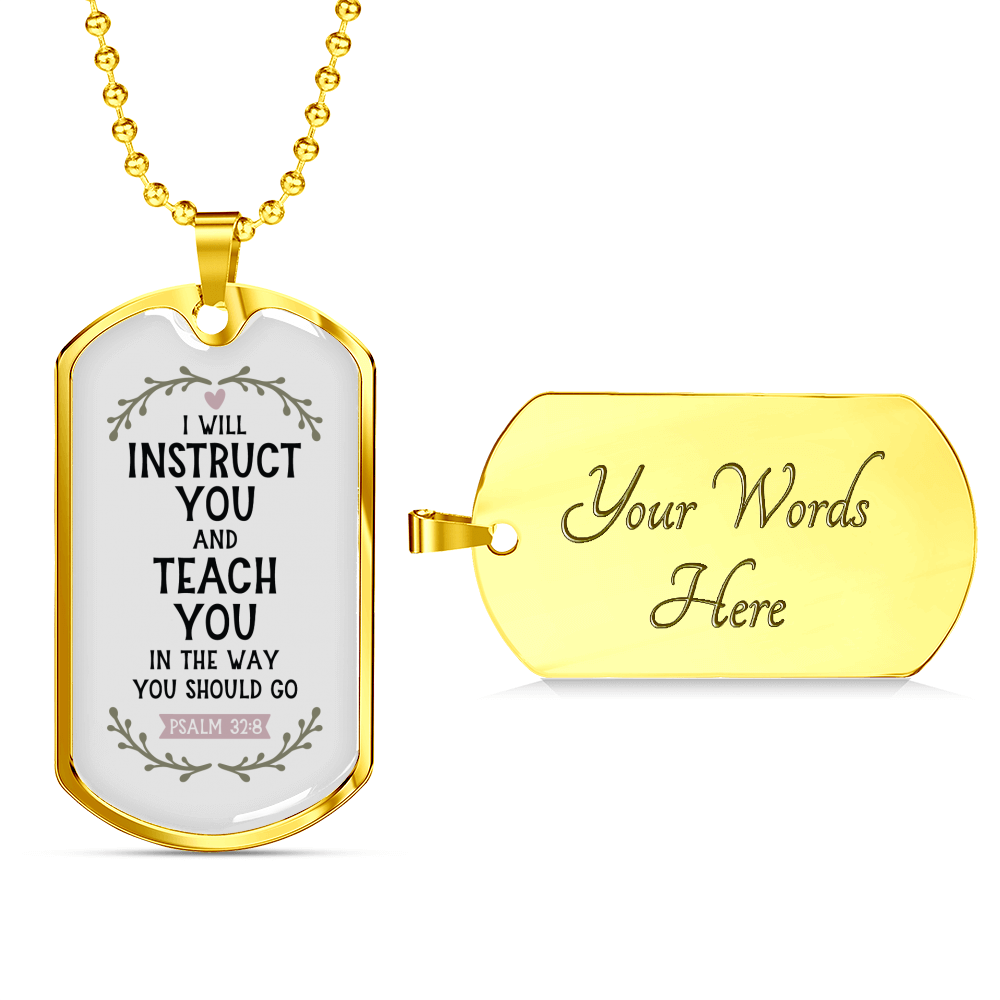 Teach You Christian Necklace Stainless Steel or 18k Gold Dog Tag 24" Chain-Express Your Love Gifts