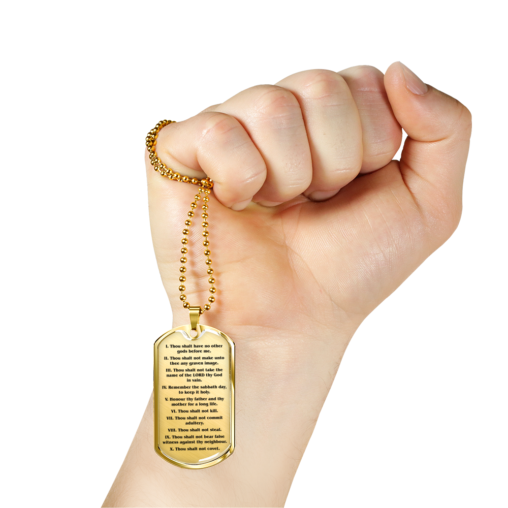Ten Commandments English Clear Stainless Steel or 18k Gold Dog Tag 24" Chain-Express Your Love Gifts